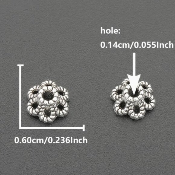 Flower Bead Caps, 6mm Vintage Hollow Floral Spacer Beads Caps Zinc Alloy 20 pc - Picture 4 of 4